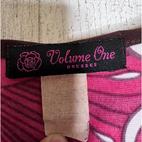 Volume One Women's V Neck Abstract Floral Dress Pink Brown Size Small - Picture 4 of 12